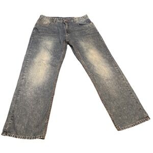BlacX Premium Denim Men's Jeans 38x32‎ Straight Leg Blue Distressed Casual